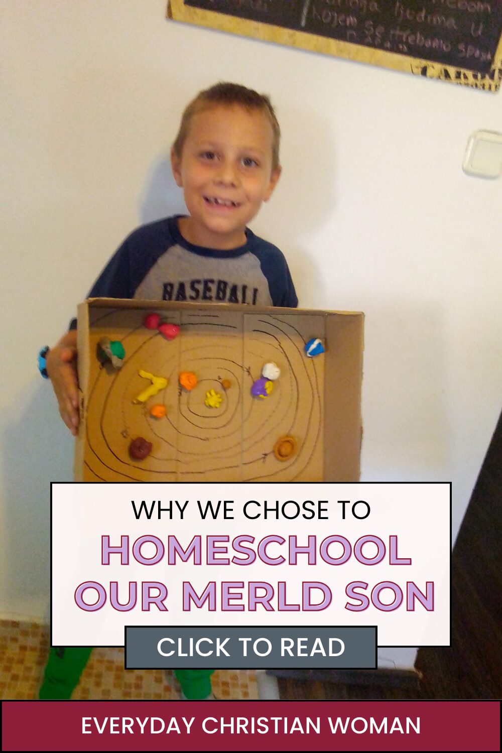 A boy carrying a school project because we chose to homeschool our MERLD son