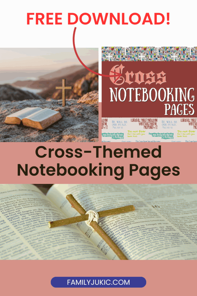 layout of cross notebooking pages and various crosses with the Bible