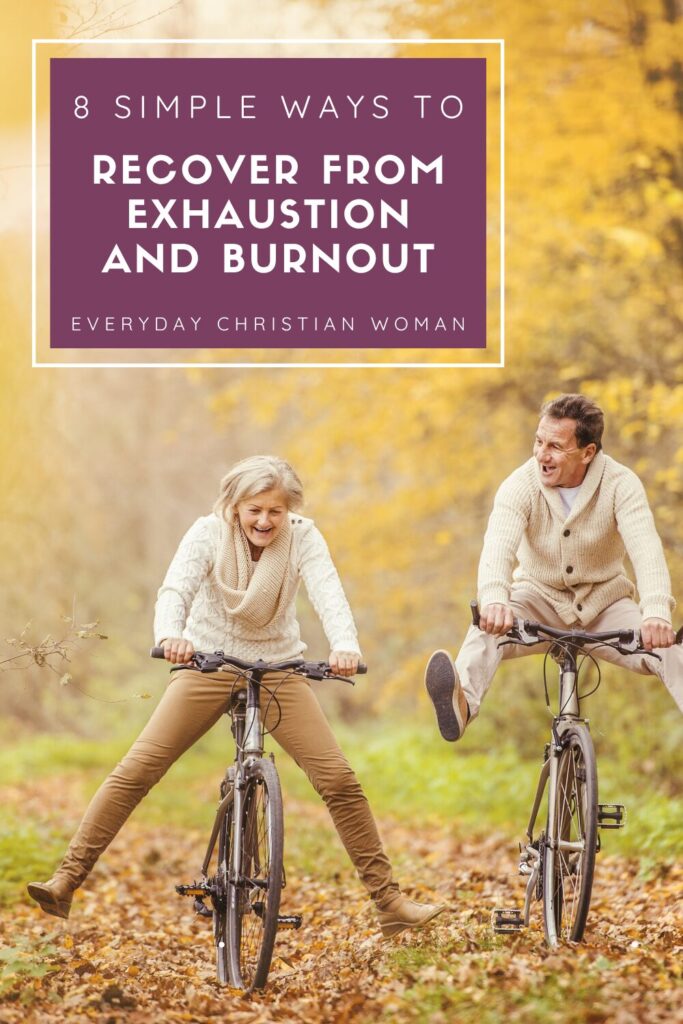 woman and man riding a bike in the fall finding ways to recover from exhaustion and burnout